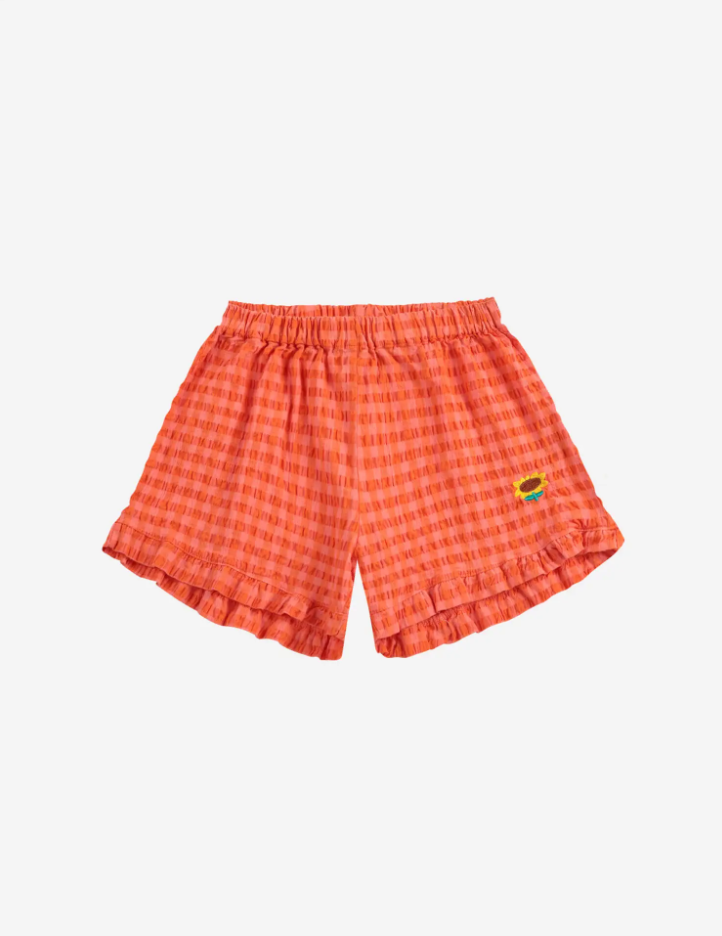 Vichy ruffle woven shorts