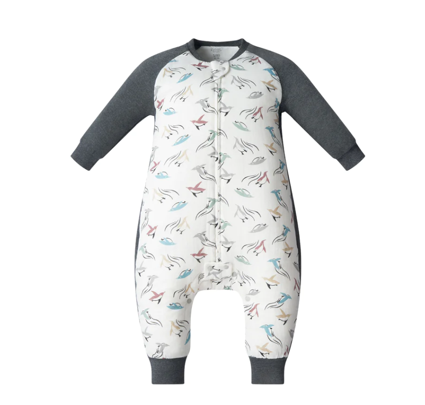 Raglan Bamboo Long Sleeve Footed Sleep Bag 2.5 TOG - Rainbow Swim
