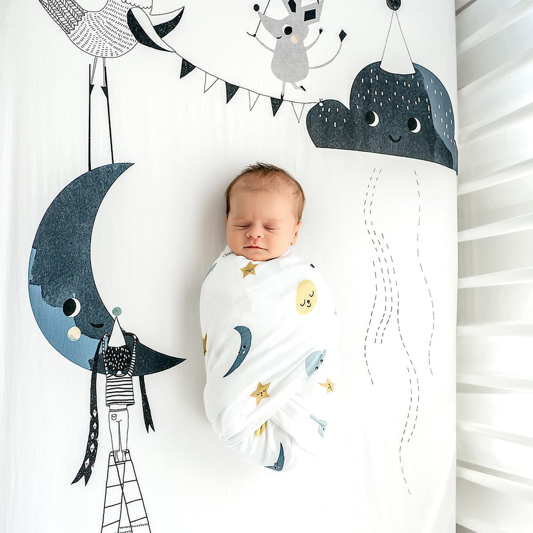 Bamboo baby swaddle - moon & stars print