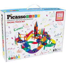 PicassoTiles 128 Piece Race Car Track Building Block Educational Toy Set Magnetic Tiles