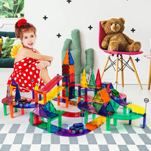 PicassoTiles 128 Piece Race Car Track Building Block Educational Toy Set Magnetic Tiles