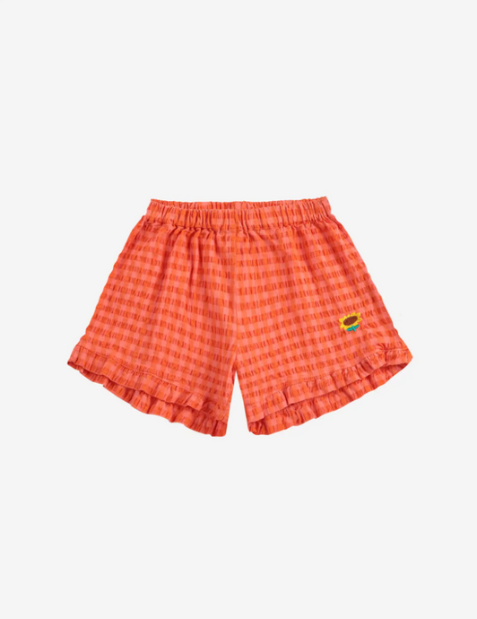 Vichy ruffle woven shorts