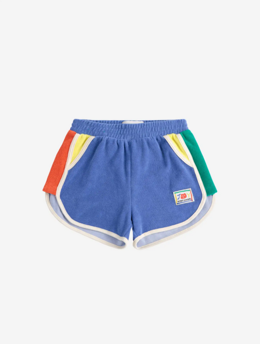 Smiling color block terry cloth shorts