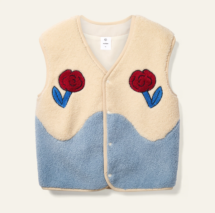 Dancing Dahlia Gilet - Ecru / Pale Blue