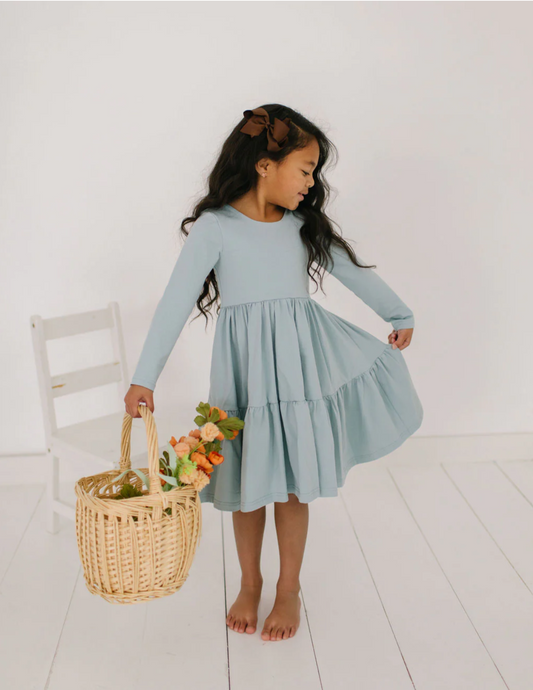 Gwendolyn Ruffle Dress in Dusty Blue