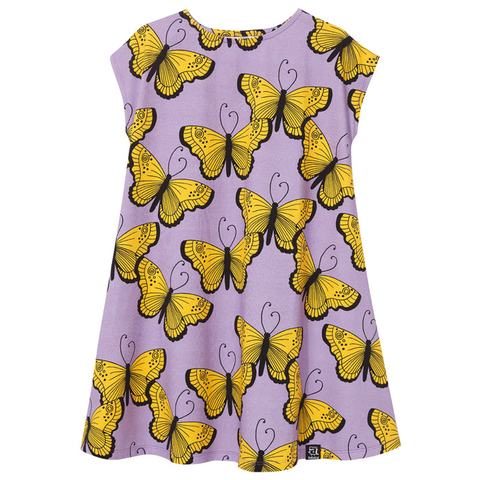 Purple Butterfly Short Sleeve Casual Dress