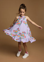 Bow dress violet parrots