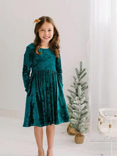 Gwendolyn Dress in Green Crushed Velvet | Girls Dress