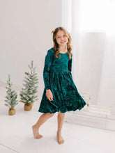 Gwendolyn Dress in Green Crushed Velvet | Girls Dress
