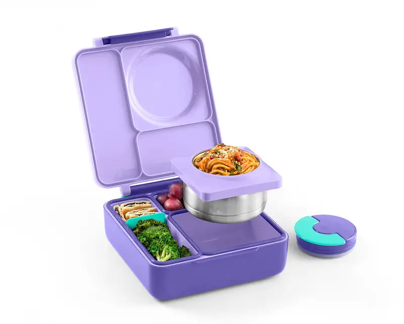 OmieBox Bento Lunch Box With Insulated Thermos For Kids, Purple