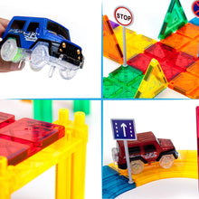 PicassoTiles 128 Piece Race Car Track Building Block Educational Toy Set Magnetic Tiles