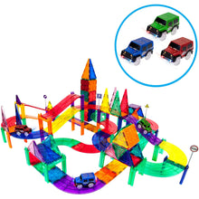 PicassoTiles 128 Piece Race Car Track Building Block Educational Toy Set Magnetic Tiles